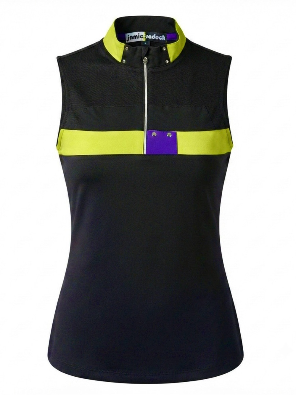 Jamie Sadock Golf Women Black w/ Green & Purple Stripe Sleeveless Polo Top - Med
